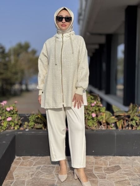 Ghisa Tüvit Kumaş Detaylı Fermuarlı Ceket Pantolon Takım