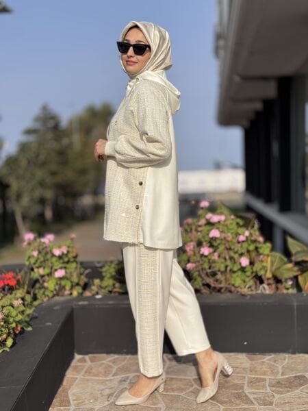 Ghisa Tüvit Kumaş Detaylı Fermuarlı Ceket Pantolon Takım