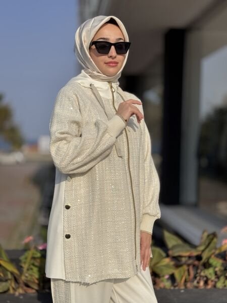 Ghisa Tüvit Kumaş Detaylı Fermuarlı Ceket Pantolon Takım