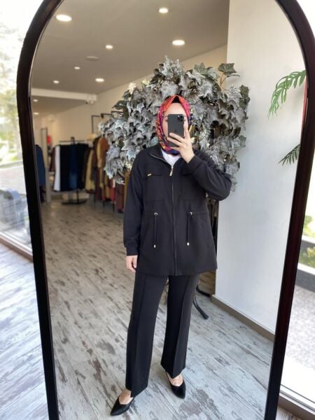 Tığ Triko Cep Detaylı Beli Büzdürmeli Pantolonlu Takım TKM2064