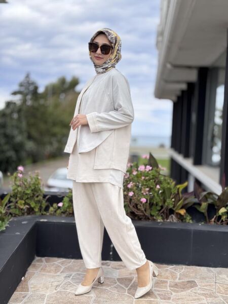 Ghisa Fermuar ve Paraşüt Kumaş Detaylı Nubuk Kap Pantolon Takım G4133