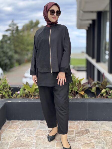 Ghisa Fermuar ve Paraşüt Kumaş Detaylı Nubuk Kap Pantolon Takım G4133