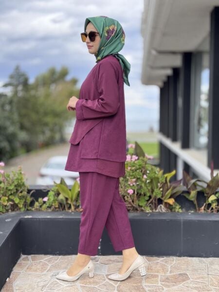 Ghisa Fermuar ve Paraşüt Kumaş Detaylı Nubuk Kap Pantolon Takım G4133