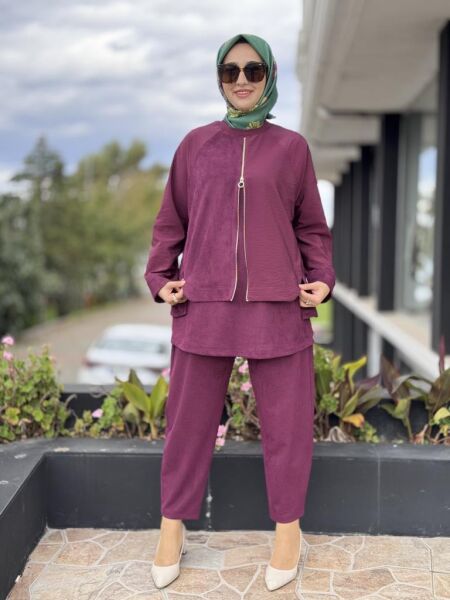 Ghisa Fermuar ve Paraşüt Kumaş Detaylı Nubuk Kap Pantolon Takım G4133