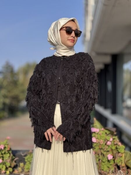 Ghisa Saçaklı Örme Triko Ceket