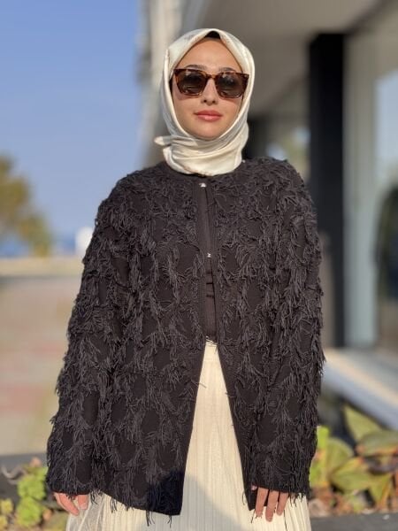 Ghisa Saçaklı Örme Triko Ceket