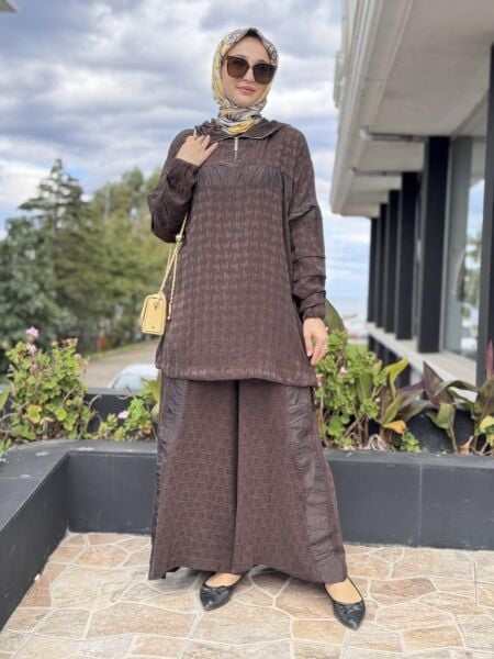 Misswhence Drape Teknik Kumaş Detaylı İpek Tunik Pantolon Takım 38034