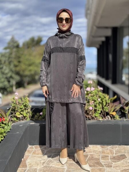 Misswhence Drape Teknik Kumaş Detaylı İpek Tunik Pantolon Takım 38034