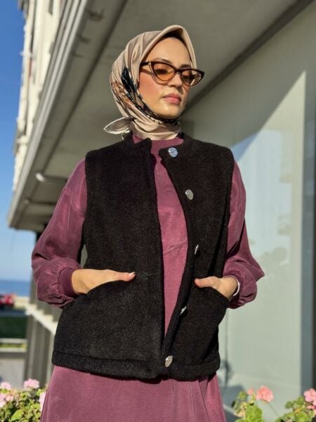 Almarwah Düğmeli Cepli Kısa Yelek 404909