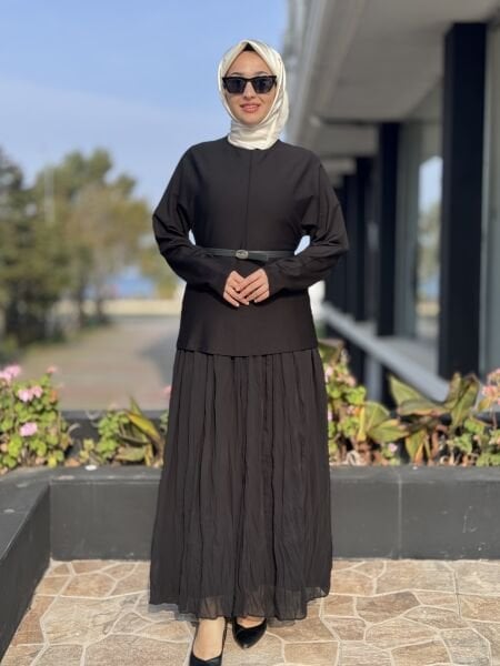 Qupra Kemer ve Şifon Detaylı Elbise WAC95011