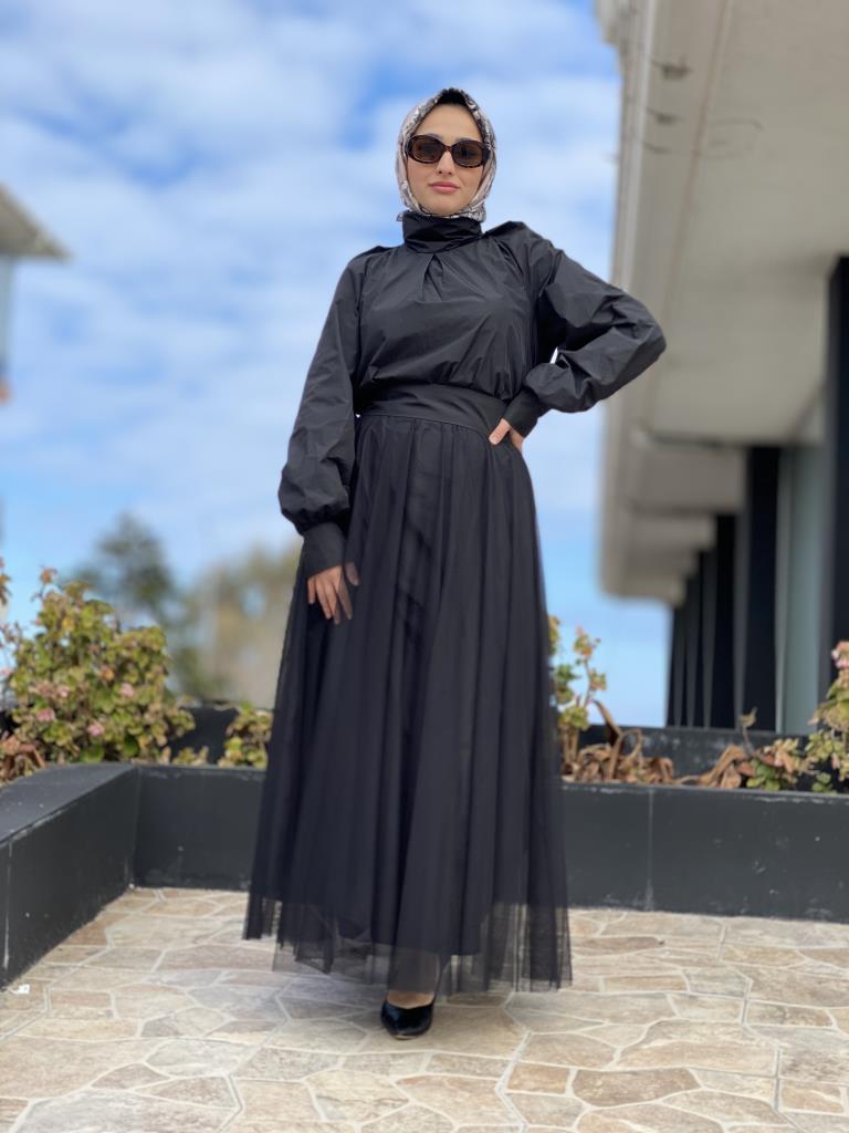 Almarwah Paraşüt Kumaş Elbise Tül Etek Detaylı Takım 202732