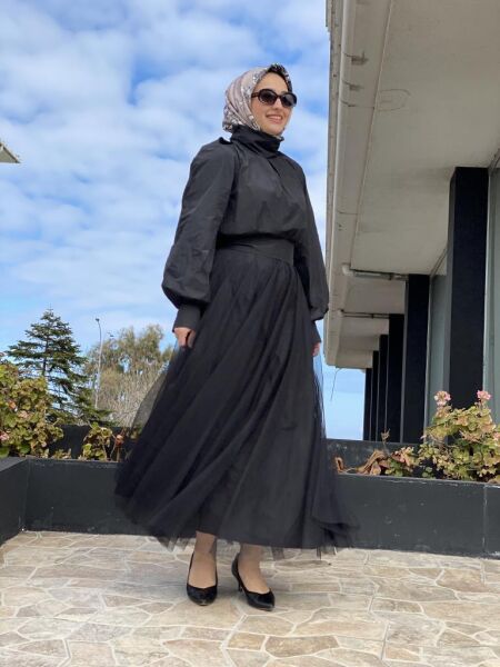 Almarwah Paraşüt Kumaş Elbise Tül Etek Detaylı Takım 202732