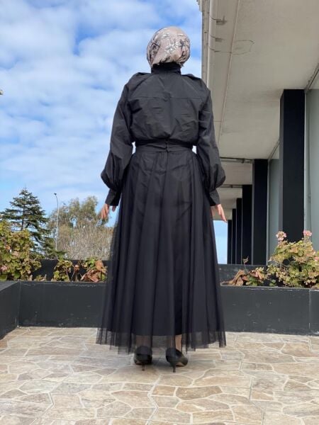 Almarwah Paraşüt Kumaş Elbise Tül Etek Detaylı Takım 202732