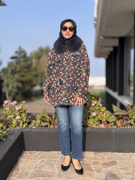 Qupra Seyyar Kürk Detaylı Renkli Ceket WAC91007