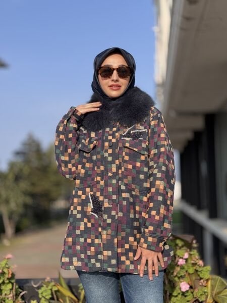 Qupra Seyyar Kürk Detaylı Renkli Ceket WAC91007