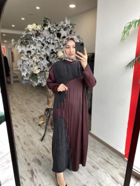 Almarwah Kraşlı Cupra Detaylı Elbise 303819