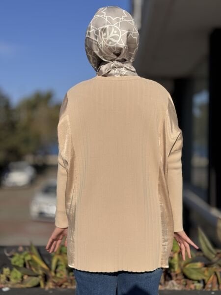 Tığ Triko Kumaş Kombinli Yandan Yırtmaçlı Rayon Tunik TNK21915