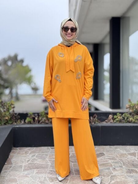 Qupra Önü Kristal Taşlı Tunik Pantolon Takım WAB82119