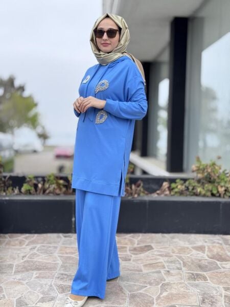 Qupra Önü Kristal Taşlı Tunik Pantolon Takım WAB82119