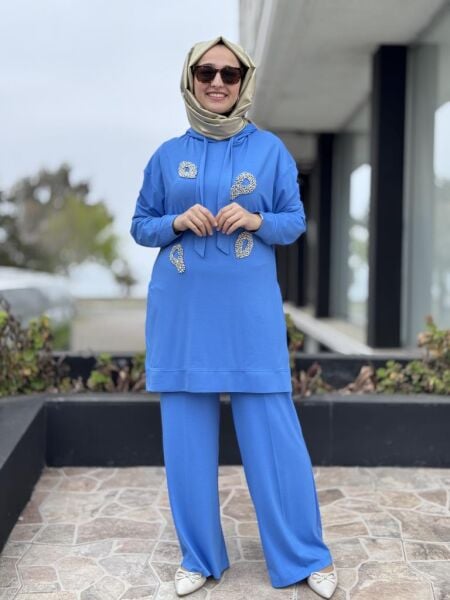 Qupra Önü Kristal Taşlı Tunik Pantolon Takım WAB82119