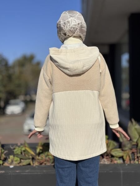 Tığ Triko Kürk Desenli Kadife Doku Kombinli Kaban KBN6013