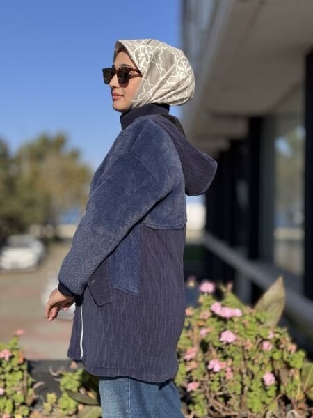 Tığ Triko Kürk Desenli Kadife Doku Kombinli Kaban KBN6013