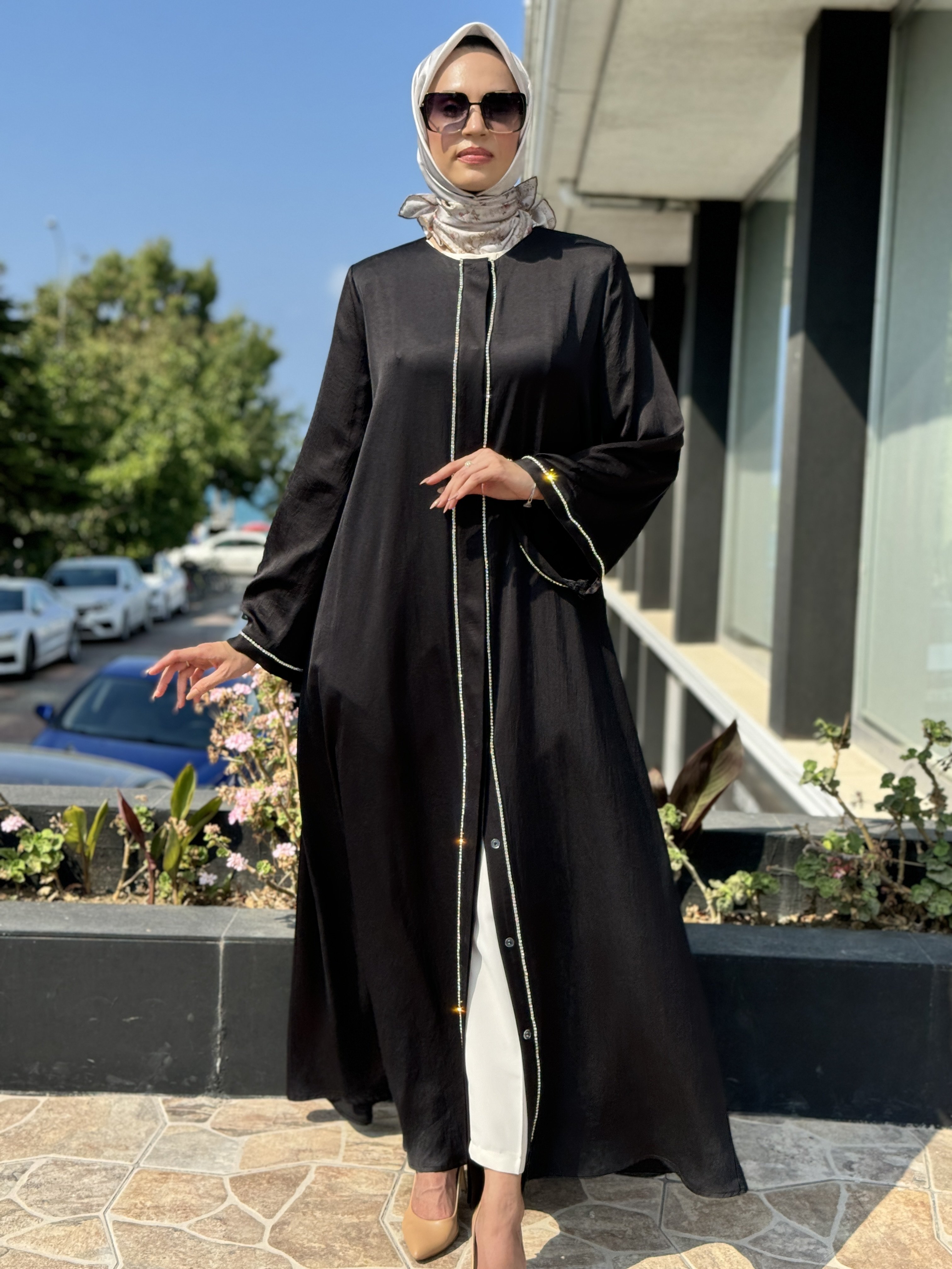 SENNA Chıcago Taş Detaylı Abaya/Ferace SD45005 SİYAH - 38