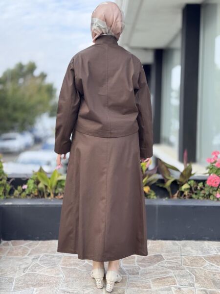 Kahma Gold Düğme Detaylı Kanvas Ceket Etek Takım