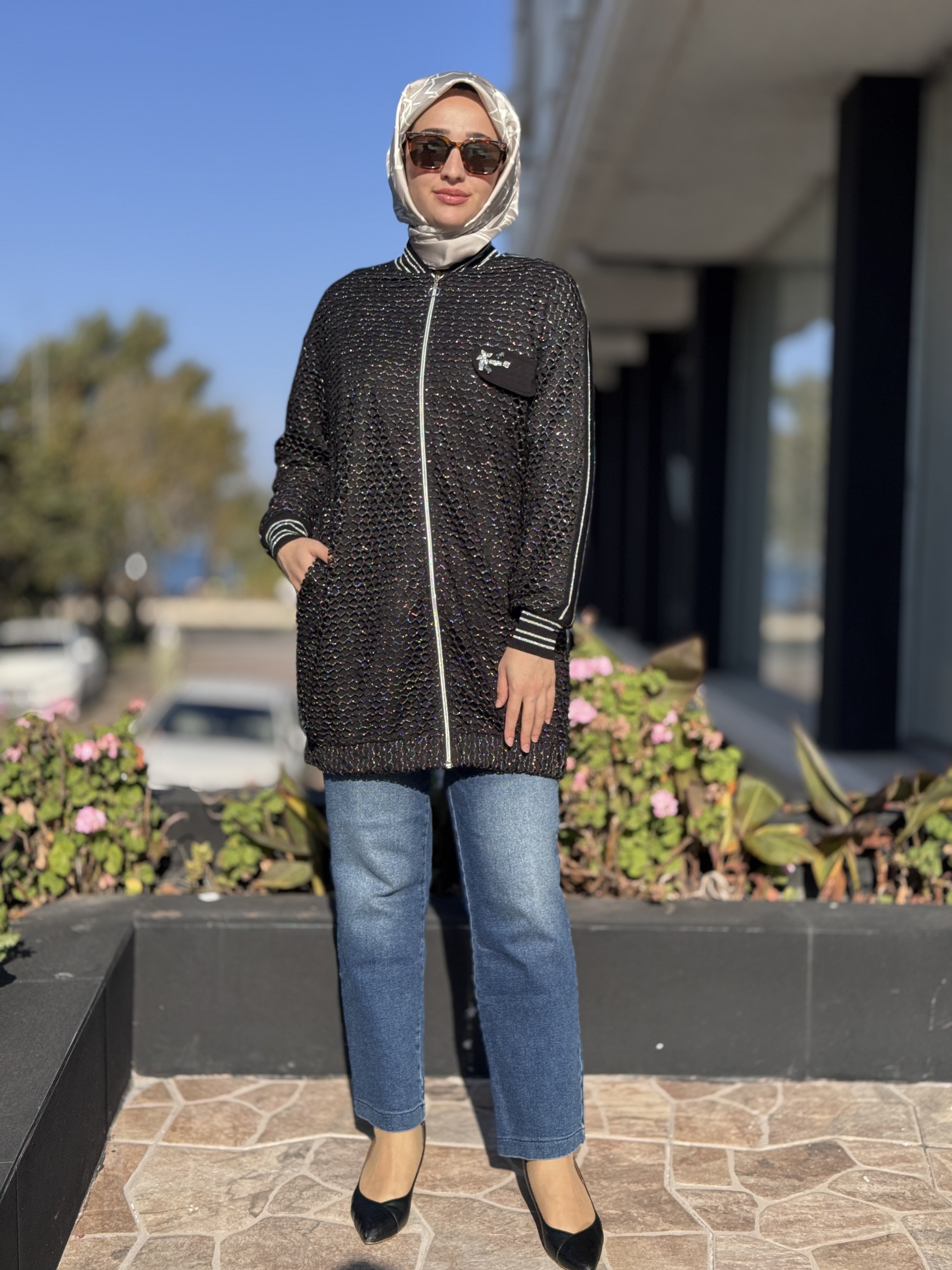 Tığ Triko Simli Bomber Kap KAP3109