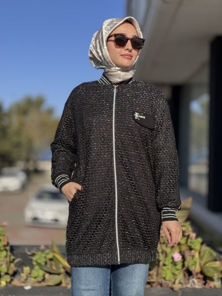 Tığ Triko Simli Bomber Kap KAP3109