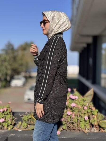 Tığ Triko Simli Bomber Kap KAP3109