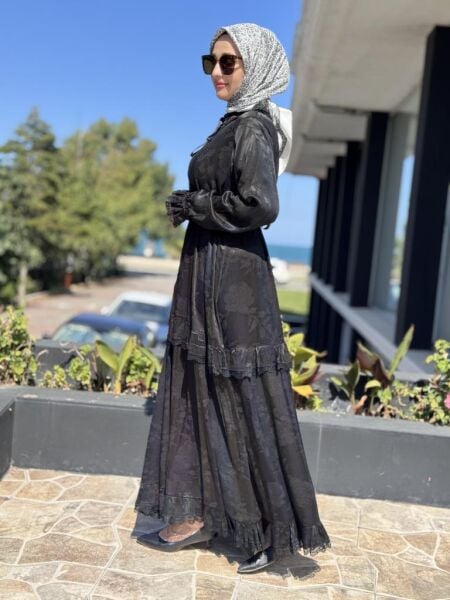 Misswhence Dantel Detaylı Jakarlı Cupra İpek Elbise 38805