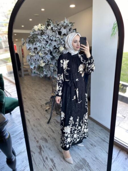 Almarwah Desenli Jakarlı Elbise 303843