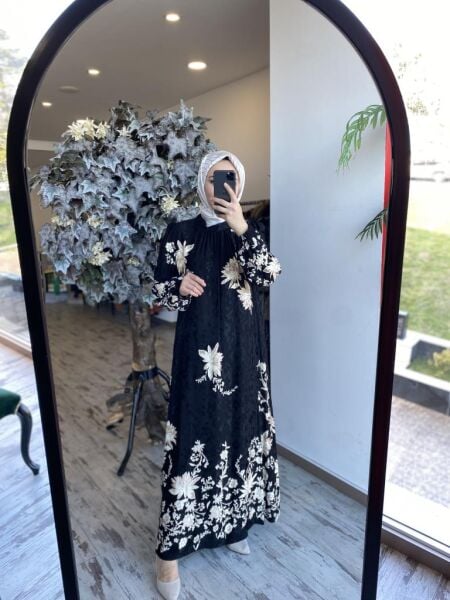 Almarwah Desenli Jakarlı Elbise 303843