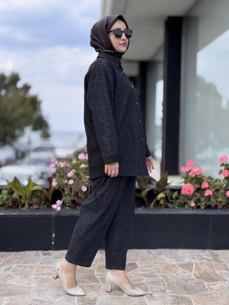 Ghisa Leopar Detaylı Denim Çıtçıtlı Kap/Ceket Pantolon Takım G4103