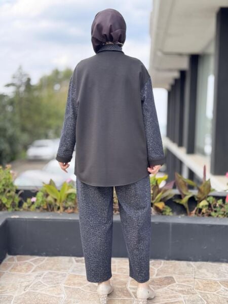 Ghisa Leopar Detaylı Denim Çıtçıtlı Kap/Ceket Pantolon Takım G4103