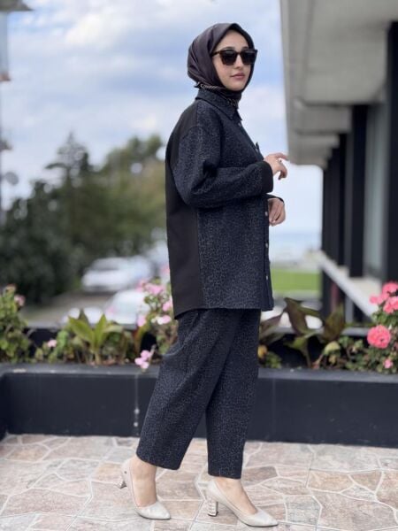 Ghisa Leopar Detaylı Denim Çıtçıtlı Kap/Ceket Pantolon Takım G4103