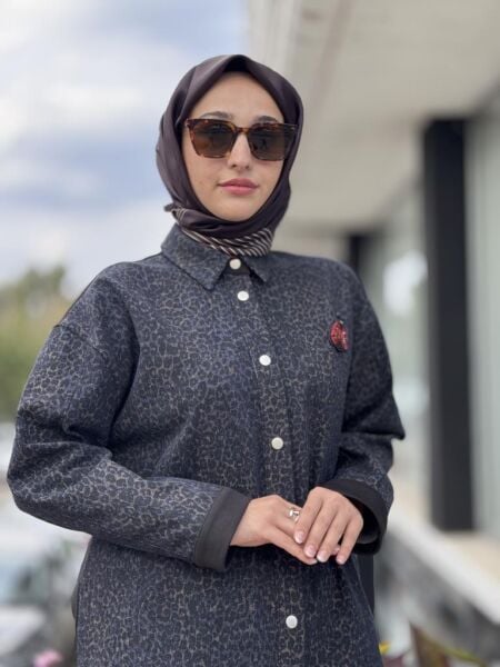 Ghisa Leopar Detaylı Denim Çıtçıtlı Kap/Ceket Pantolon Takım G4103