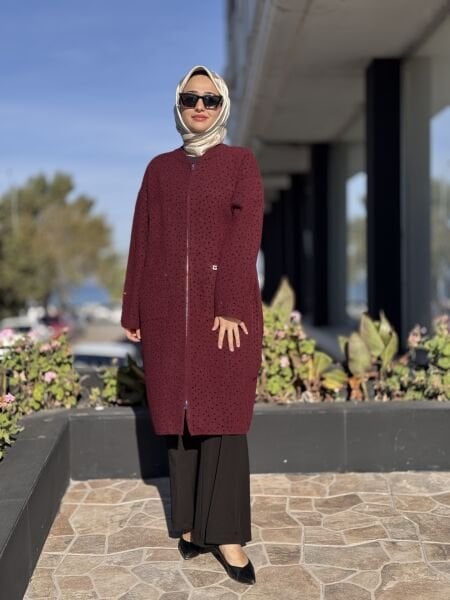 Ghisa Taşlı Fermuarlı Angora Kaban 6553