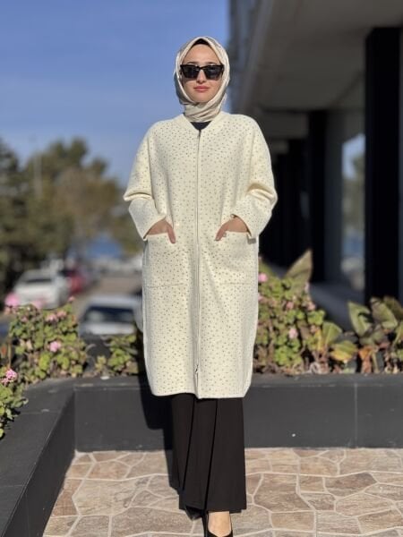 Ghisa Taşlı Fermuarlı Angora Kaban 6553