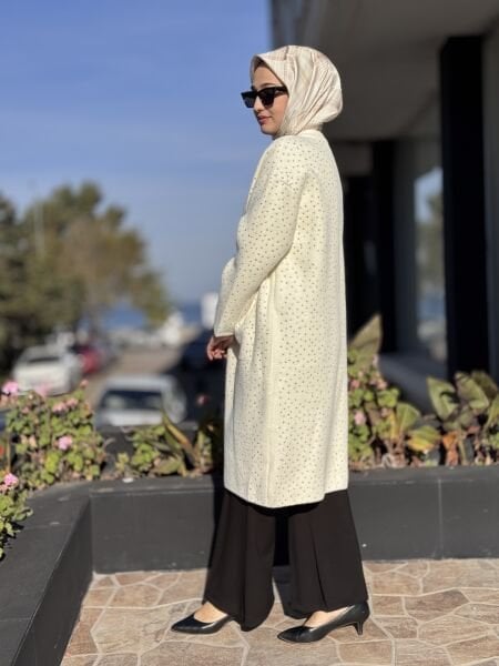 Ghisa Taşlı Fermuarlı Angora Kaban 6553