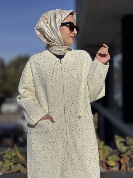 Ghisa Taşlı Fermuarlı Angora Kaban 6553
