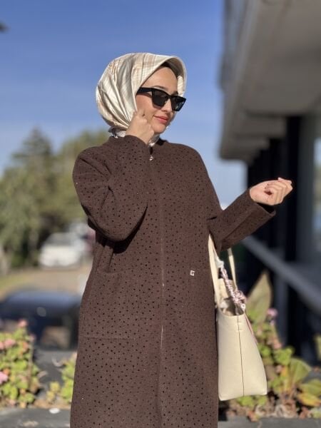Ghisa Taşlı Fermuarlı Angora Kaban 6553
