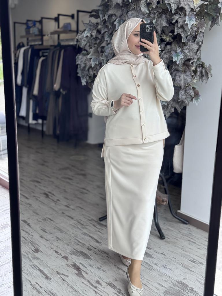 Tığ Triko Nervür Detaylı Etekli Takım TKM3045