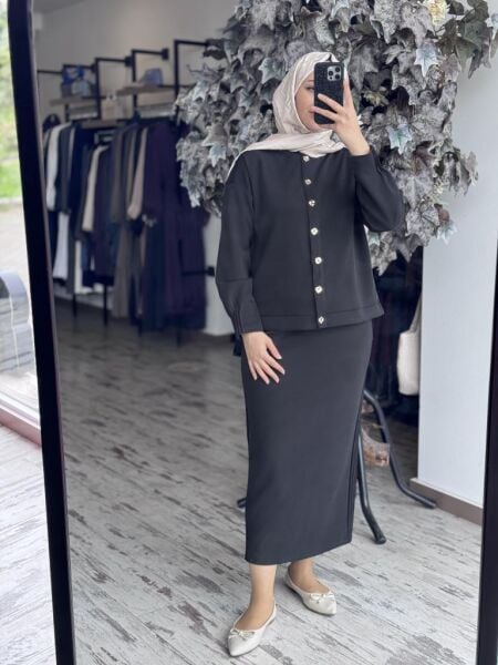 Tığ Triko Nervür Detaylı Etekli Takım TKM3045