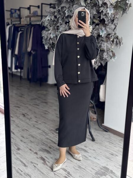 Tığ Triko Nervür Detaylı Etekli Takım TKM3045