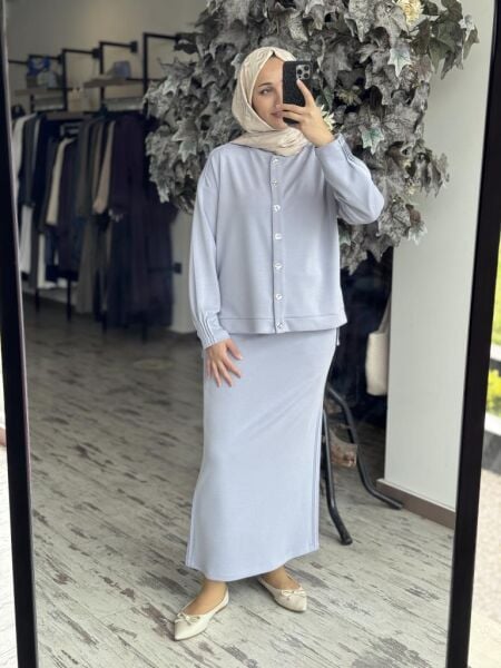 Tığ Triko Nervür Detaylı Etekli Takım TKM3045