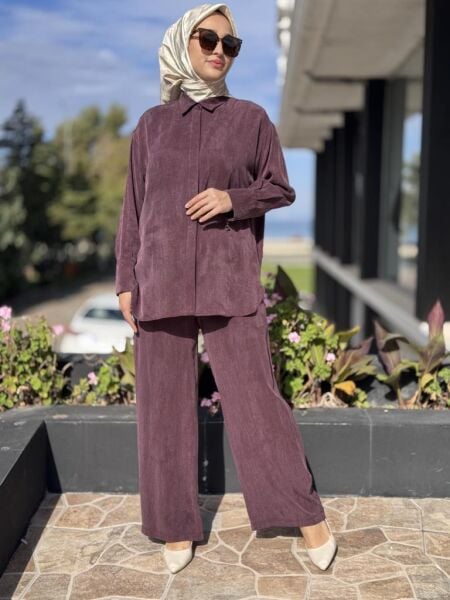 Almarwah Kendinden Çizgili Cupra Tunik Pantolon Takım 202917